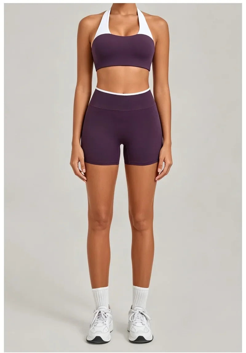Women's Seamless Yoga Sets Sports Gym Fitness High-Waist Hip Lifting Shorts Suits Training Running Workout Beautiful Back Sets