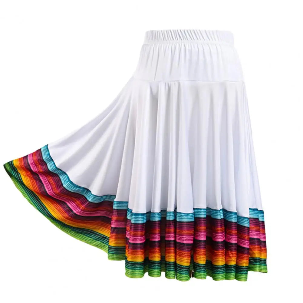 High Waist Spanish Swing Skirt Midi Skirt Ladies Folk Dance Skirt Elastic Large Swing Hem Mexican Flamenco Performance Skirts