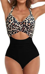 Leopard One Piece Swimsuit 2024 New Halter Push Up Swimwear Women Swimsuit Bathing Suit Beachwear Monokini Female Swimming Suits