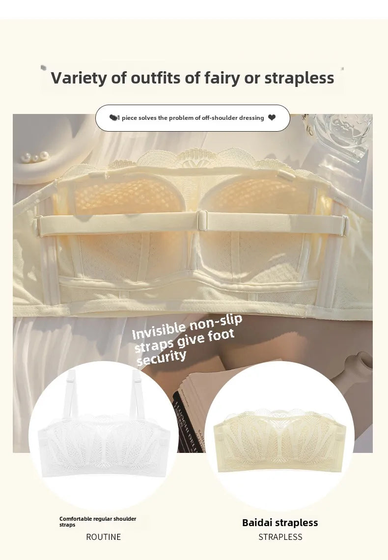 MOYISU Strapless Bra Women with Large Breasts and Small Non-slip Pull-up Breast Anti-sag Summer Slim Bra