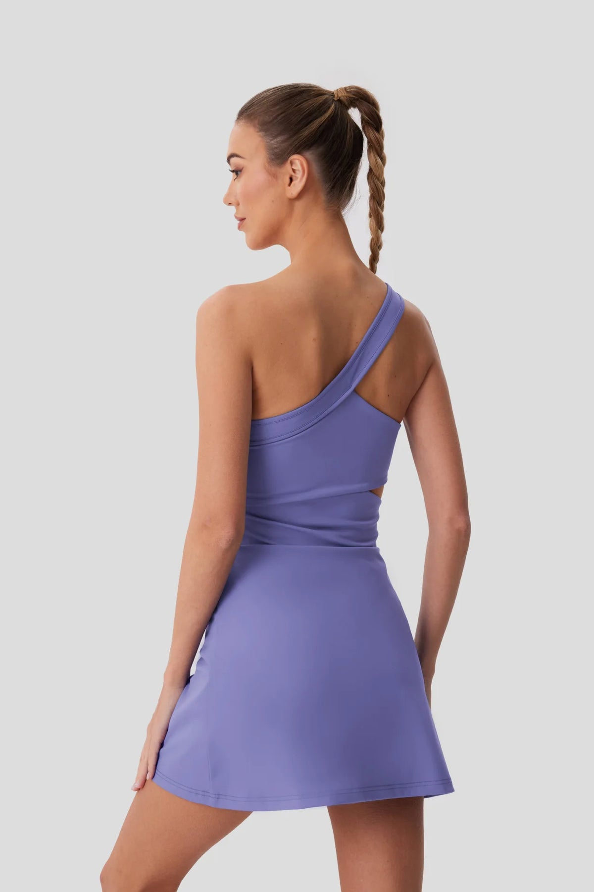 Sexy Hollow Waist Tennis Dress Women One Shoulder Pleate Sleeveless Built in Bra with Inner Separate Shorts Yoga Golf Dresses