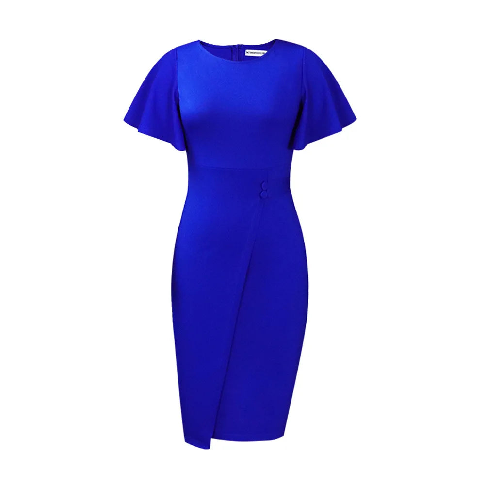 2025 Women Plus Size Bodycon Dress Fashion Elegant Commuter Sexy Short Sleeved Office Vestidos Solid Color High Waisted Dresses