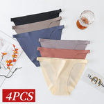 4Pcs/Set Ice Silk Bikini Panties Women Sexy Briefs Low Rise Underwear Seamless Underpants Solid Color Ultra-thin Lingerie M-XL