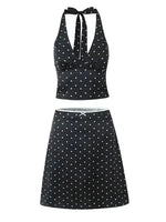 2026 Women Vintage Black White Polka Dot A-line Knee Length Skirt Sexy Low Waist Holiday Summer Skirts Slim Mini Skirts J7L2