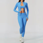 Yoga Set 3PCS Women's Tracksuit Workout Outfit Zipper Fitness Long Sleeved Sportswear Gym Clothes Female Sports Bra Yoga Clothes