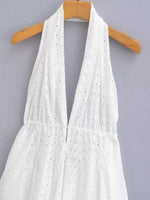 Foridol White Beach Summer Dress Women Backless Cotton Lace Short Autumn Sundress Women Clothing Halter A-line Pleated Dress