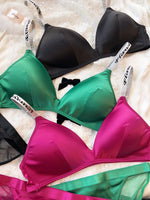 Ice Silk Comfort Underwear Set Women Sexy Deep V Push Up Bra Set Shoulder Strap Letters Adjustable Brassiere and Lace Panties