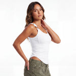 Summer Women's Solid Ribbed Tank Tops Stylish Sleeveless U Neck Camisole with Metal Buckle Straps Gothic Punk Vest