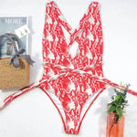 Sexy Wrap Around Bandage Women Swimwear One Piece Swimsuit Female Bather Deep V Neck Bathing Suit Swim Backless Monokini V1639C