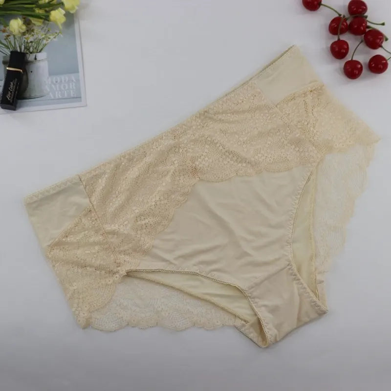 Beauwear Plus Size Women's Underpants Female Panties Comfort Intimates Lace Underwear Briefs Ice Silk Hollow Out Sexy Lingeries