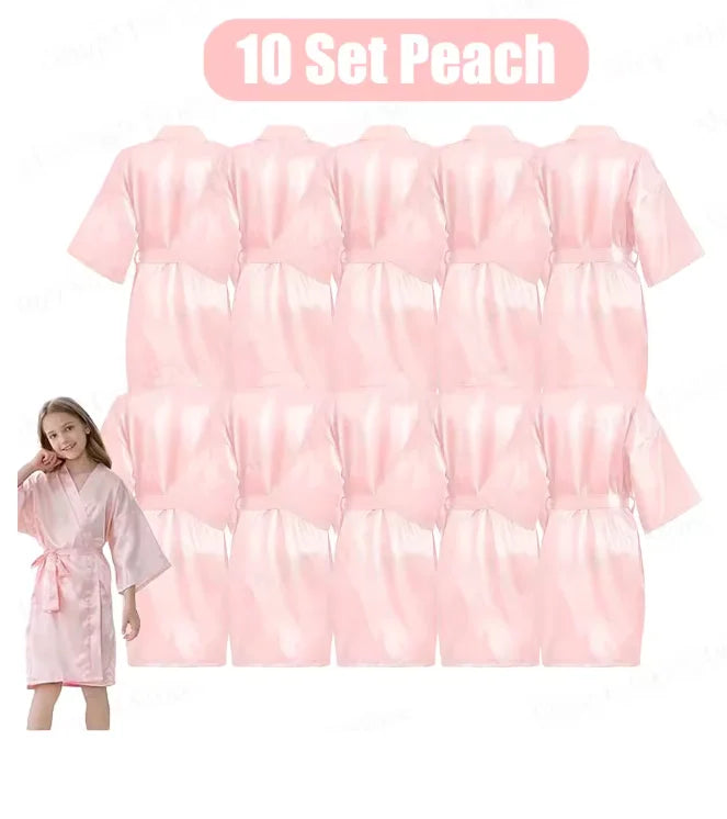 6-15Pcs Multicolors Spa Robes for Girls Spa Birthday Kimono for Girls Soft Silk Satin Slumber Sleepover Pyjama Party Supplies