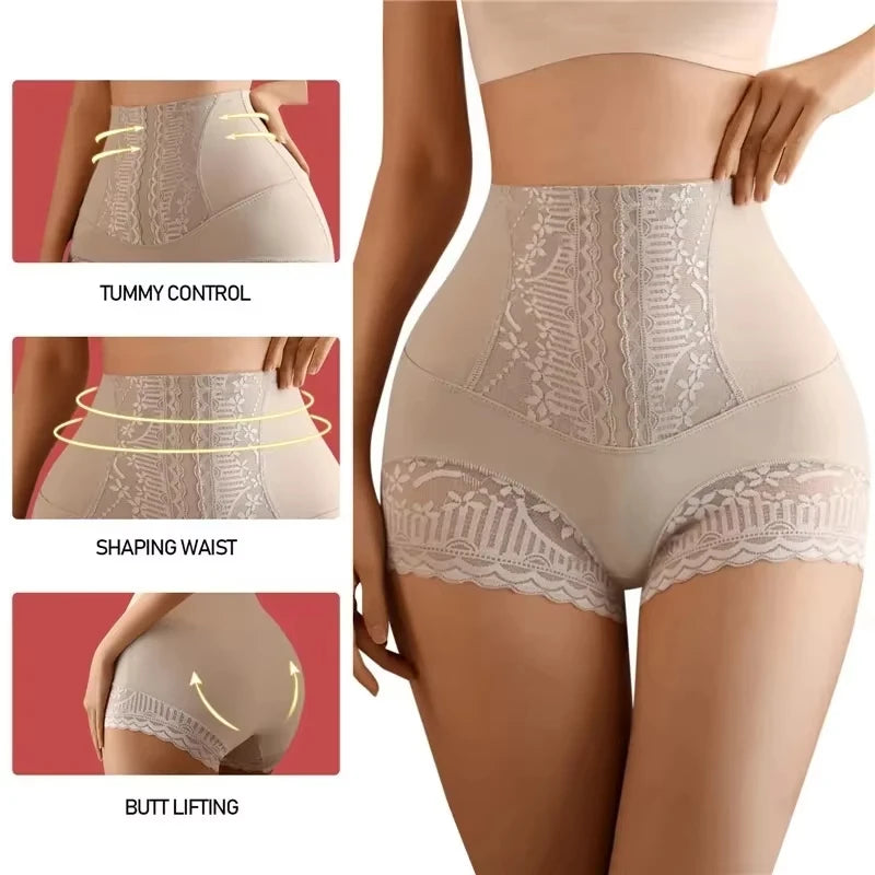 High Waist Lace Flat Belly Shorts For Women Slimming Panties Shapewear Tummy Control Underwear Female Hip Lifting Pants