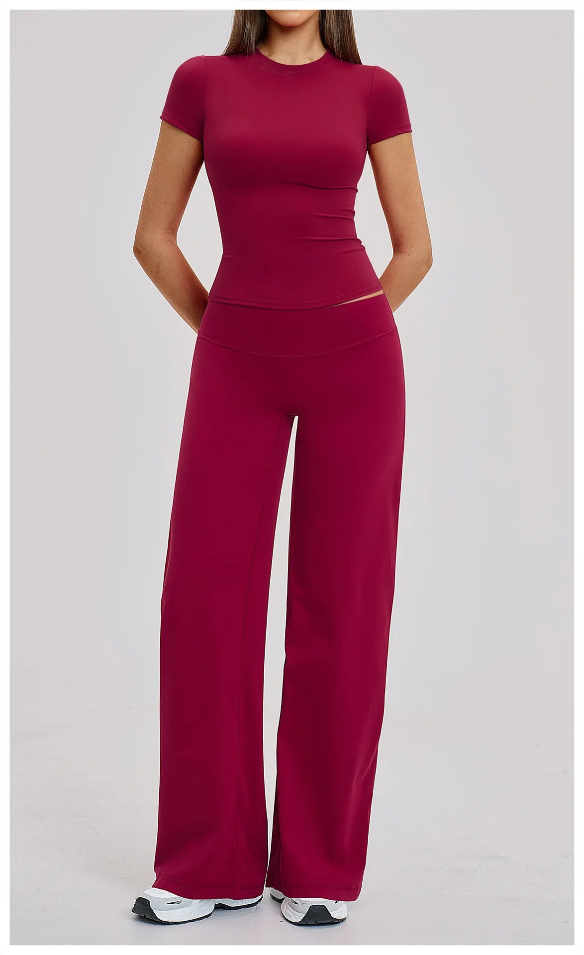 Yoga Set 2 Pieces Women's Tracksuit Short Sleeve O Neck Slim Sports T Shirts High Waist Flare Leggings Gym Running Fitness Suit