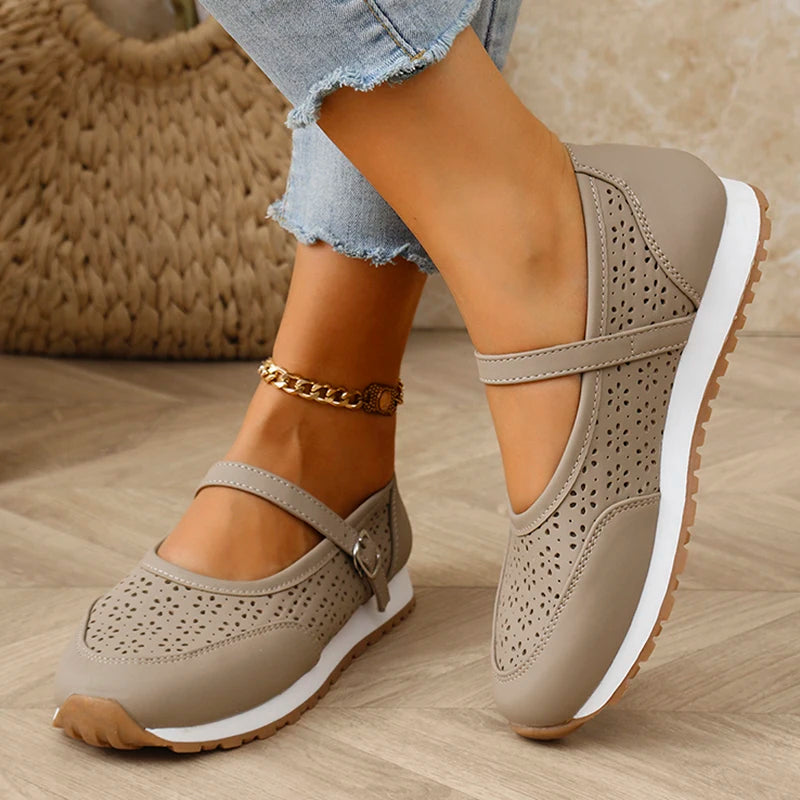 White Hollow Out Platform Sneakers Women 2025 Plus Size 36-43 Breathable Sports Shoes Woman Comfort Non Slip Walking Flats Mujer