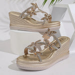 Fashion Rhinestone Butterfly Wedges Slippers Women Plus Size 43 Summer Chunky Platform Sandals Woman Thick Sole Crystal Sandals