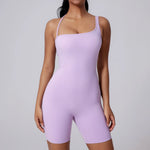 Sexy Fitness Yoga Jumpsuit Women Sleeveless Slim Playsuit Pleated Hollow Running Scrunch Shorts Romper One Piece Sports Suit