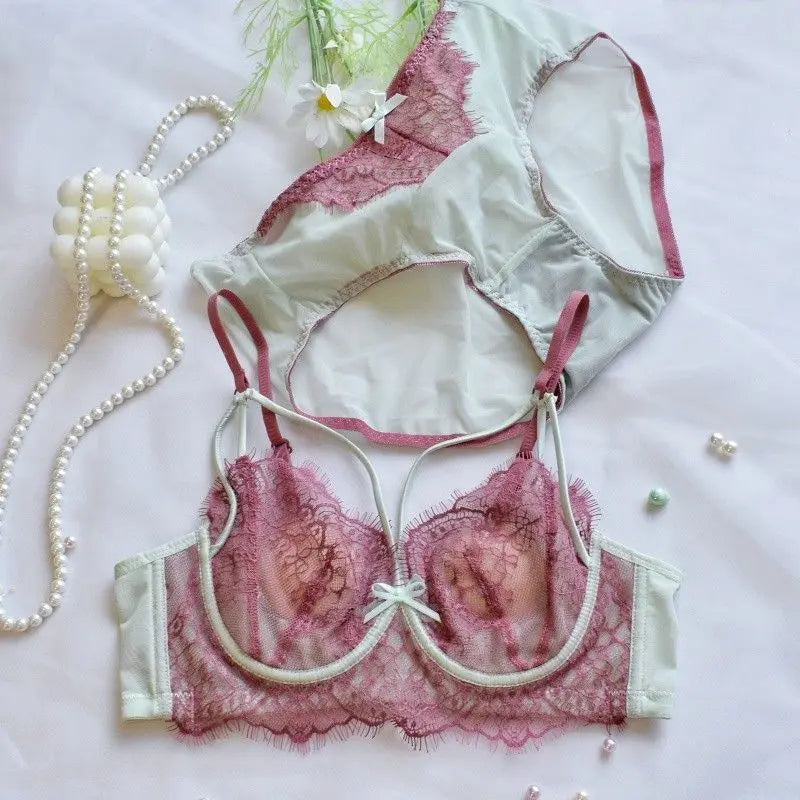 Push Up Bra SetFrench Lace Underwire Comfortable Luxury Breathable Brief Sets Lightweight Bow Semi Transparent Lingerie Set