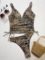 DEKA 2025 New Arrival Wrinkled Bandeau Leopard Print Halter Bikini Set Women Sexy Two Pieces Swimsuit