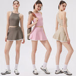 2PCS Women Tracksuit Yoga Set Gym Bra Sports Short Skirt Workout Sportswear Running Tennis Clothing Gym Wear Athletic Sport Suit