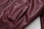 Foridol Wine Red Vintage Faux Leather PU Coat for Women Long Sleeve Turn Down Collar Zipper Autumn Winter Coat Jacket
