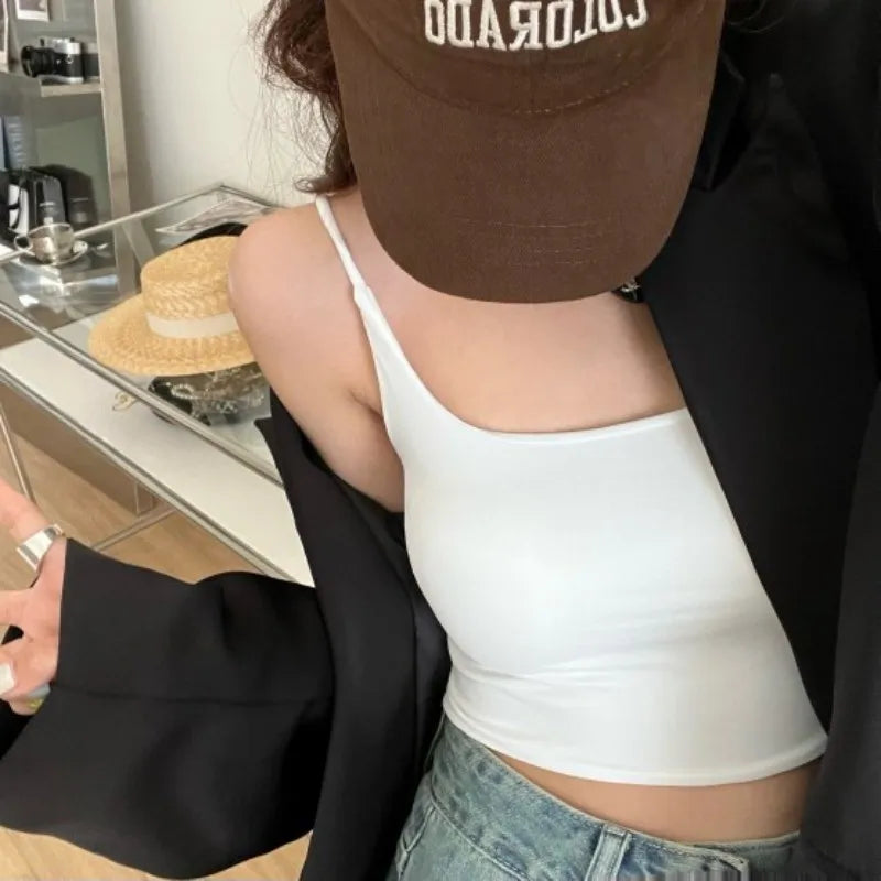 Ice Silk Top Women Tank Tops Seamless Underwear Nonwire Bralette Backless Bra Removable Pads Sexy Lingerie Female Camisole