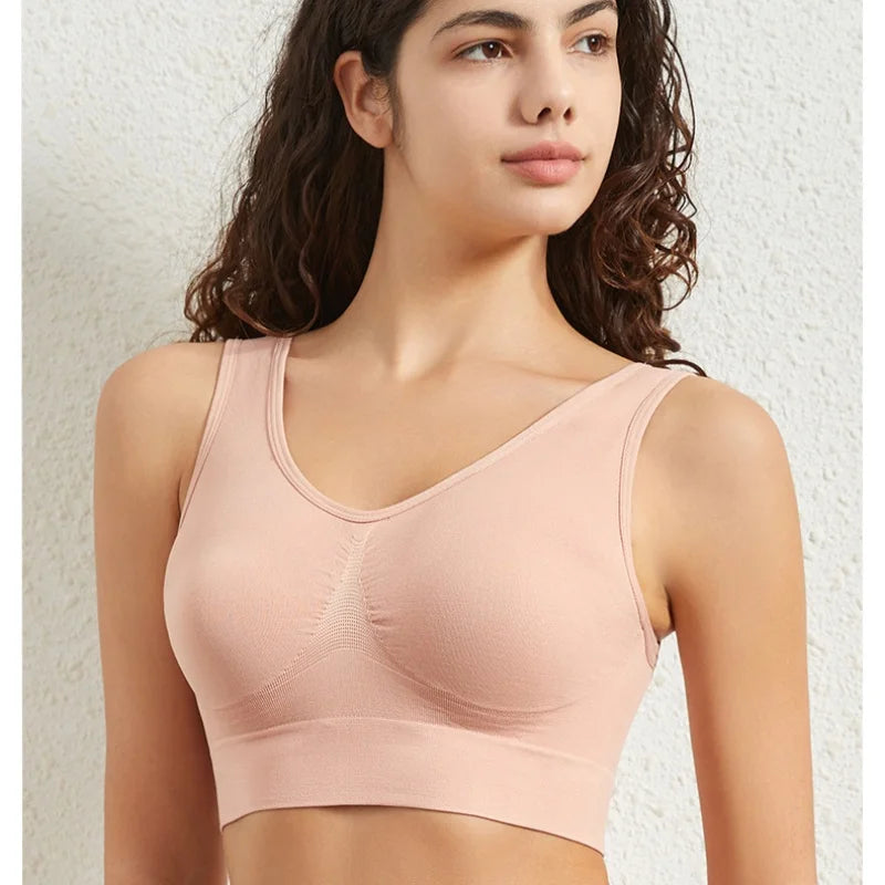 Women Seamless Underwear Sports Tank Female Plus Size Bras Non-wire No-pads Crop Top Sexy Lingerie Solid Color Camisole S-5XL