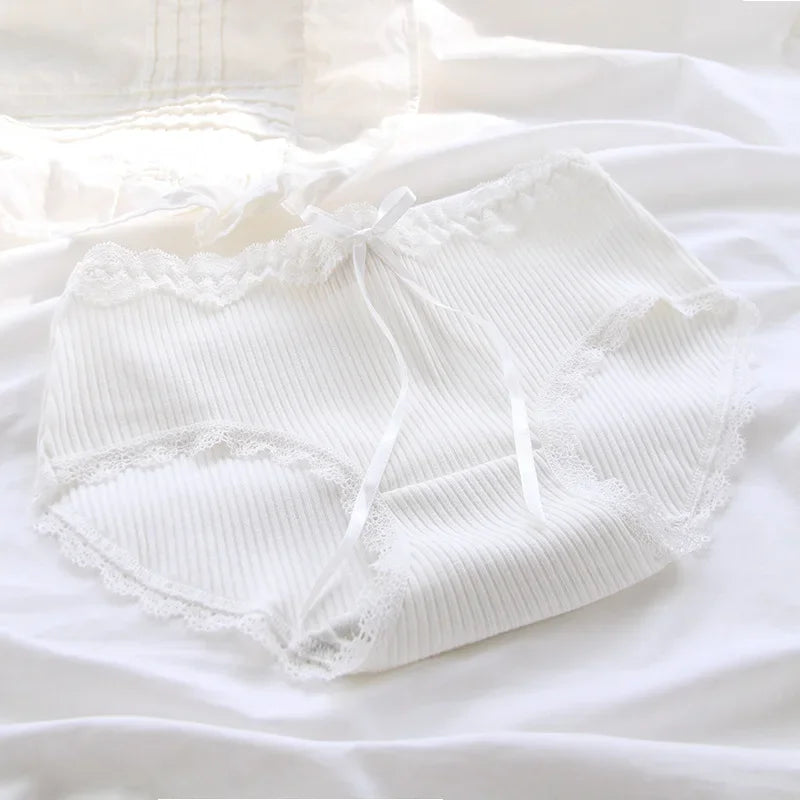 Girls SweetCute Underwear Cotton Lovely Soloid Middle Waist Briefs Young Girl Panties TeenagersWhite Intimates M L XLWhite