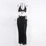 2PCS Set Sexy With Top Halter Crochet Knitted Dress Tunic Beach Cover Up Cover-ups Beach Dress Beachwear Female Women V4885W