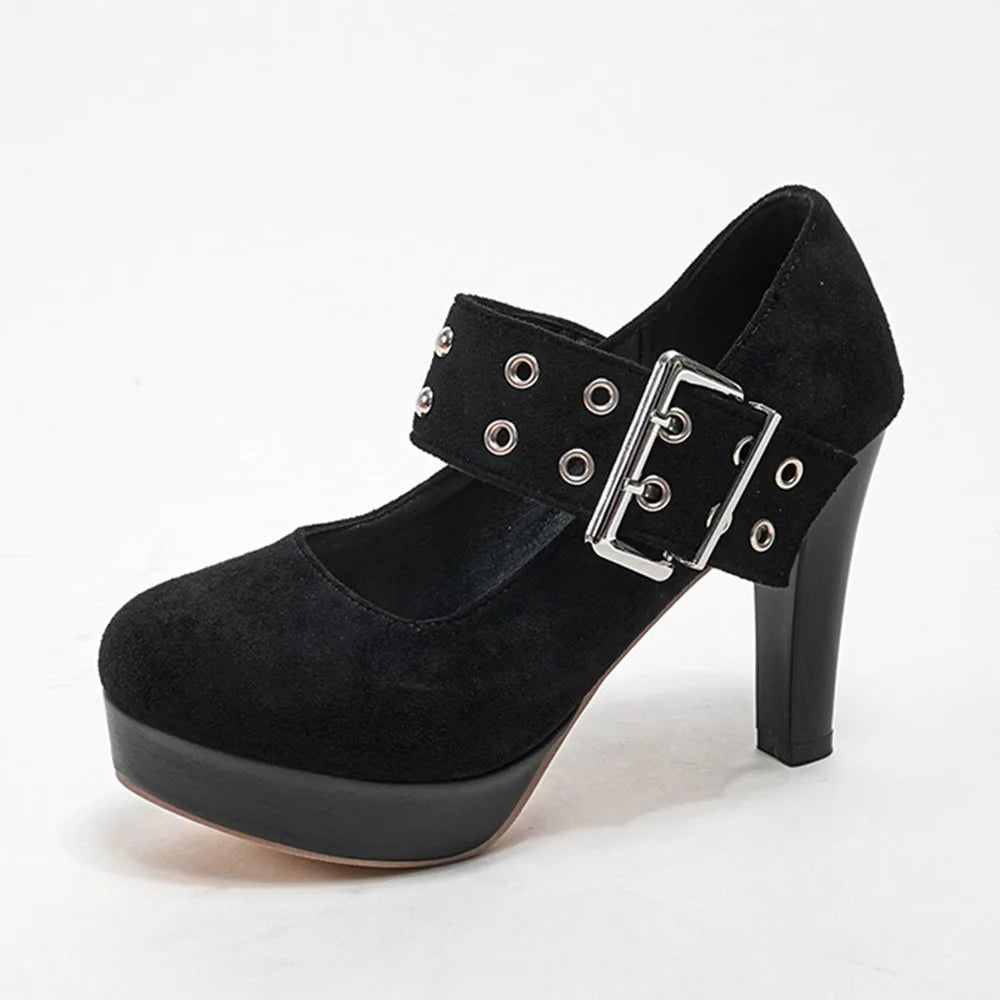 2026 Big Size 33-43 Retro Black Office Lady Buckle Strap Mary Janes Platform Pumps Elegant Red 10.5cm High Heels Shoes Women