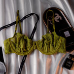 Sexy Hot Bra for Women Half Cup Ultra-thin Lace Large Breasts Show Small Chest Anti-sagging Bra Set Lencerias Sexy Underwear