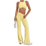 Women's Seamless Yoga Sets Sports Gym Fitness High Waist Hip-lifting Flared-pants Sleeveless Vest Workout Training Running Suits