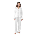 Women Satin Fall 2 Piece Pajama Set Fuzzy Trim Long Sleeve Button-up Tops and Elastic Waist Pants Casual Sleepwear Outfit