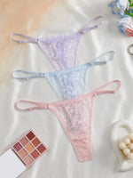 3-Pack Sexy Lace Women's Panties Adjustable Waistband Semi-Transparent Sexy Floral Lace Women's Sexy Lingerie Underwear