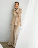 Women European Style Pajama Set Autumn Winter Skin Friendly Warm Comfortable Long Sleeve Pants Two Piece Ladies Sleepwear