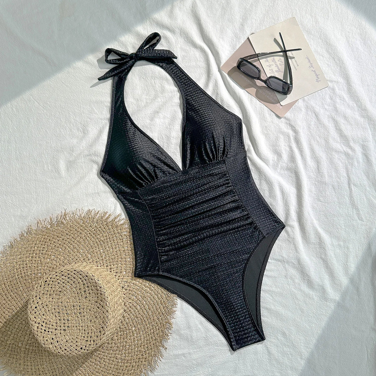 New Deep V Neck One Piece Swimsuit 2026 Women Orange White Pleate Tummy Control Swimwear Beach Holiday Bathing Suit Monokini