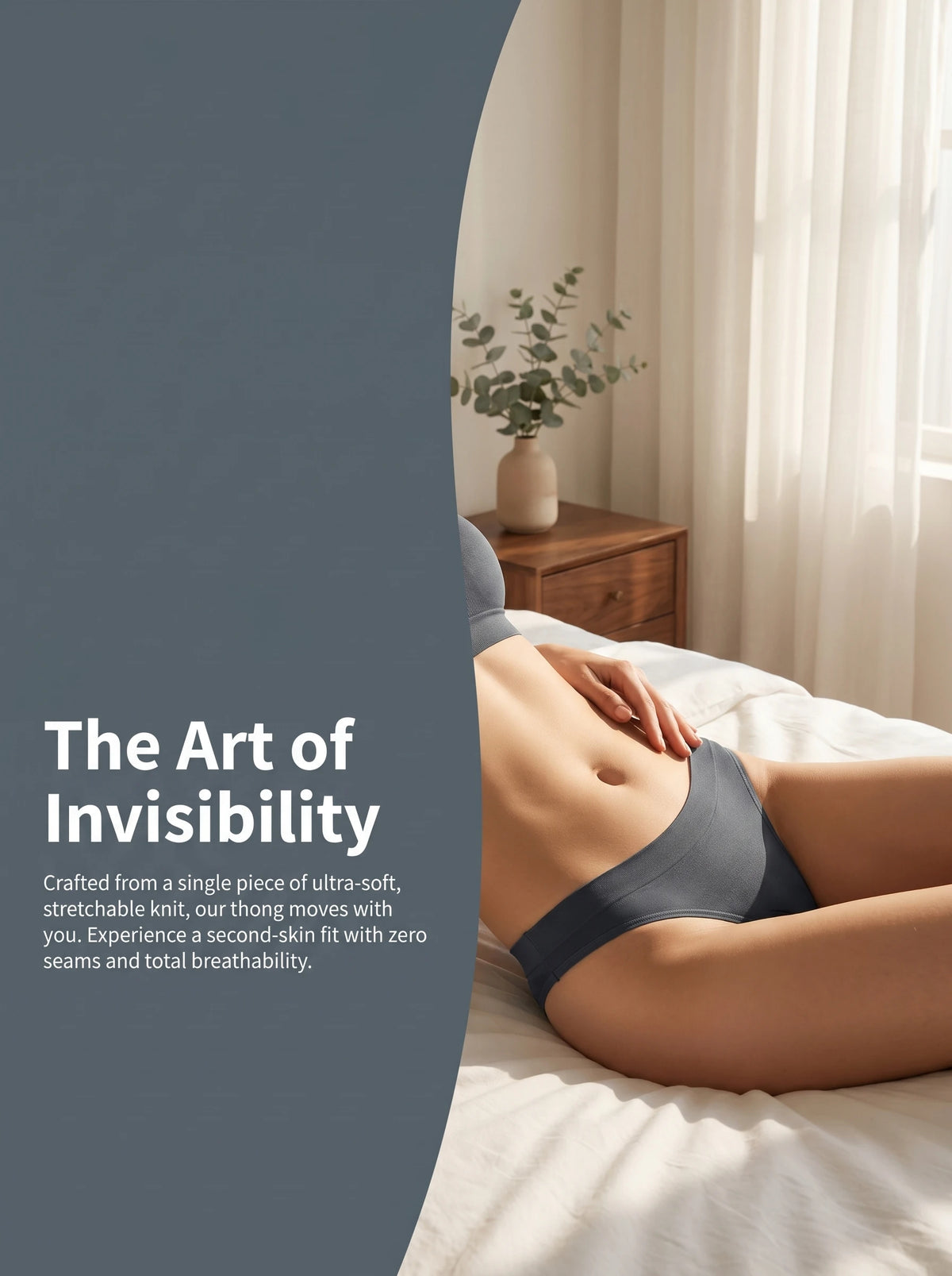 Low-rise Thong Women Grey Seamless Briefs Stretchy Ribbed Waistband Soft Breathable No Digging In Comfortable Underwear M401