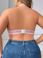Women's Sexy Neck Hanging Plus Size Lingerie Pink Flower Lace Push Up Seamless Bra Daily Casual Bra HR2633