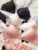 Ice Silk Comfort Underwear Set Women Sexy Deep V Push Up Bra Set Shoulder Strap Letters Adjustable Brassiere and Lace Panties