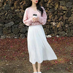 High Waist Elastic Pleated Skirt for Women Spring Summer Chiffon Skirts Vintage Patchwork White Black Long A-Line Skirt