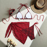 with Mesh Sarong Lace Halter High Cut Bikini Female Swimsuit Women Swimwear Three-pieces Bikini Set Bathing Suit Swim Beachwear