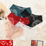 5pcs Sexy Lace Women's Panties Bow Decor Comfortable Breathable Lady Briefs Elegant Sexy Lingerie Solid Fashion Female Underwear