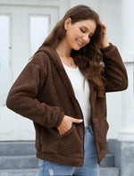 Phantasy Woman Hooded Fleece Coat Womens Casual Jacket Soft Heavy Autumn Winter Solid Hooded Jacket Ladies Outwear Overcoat