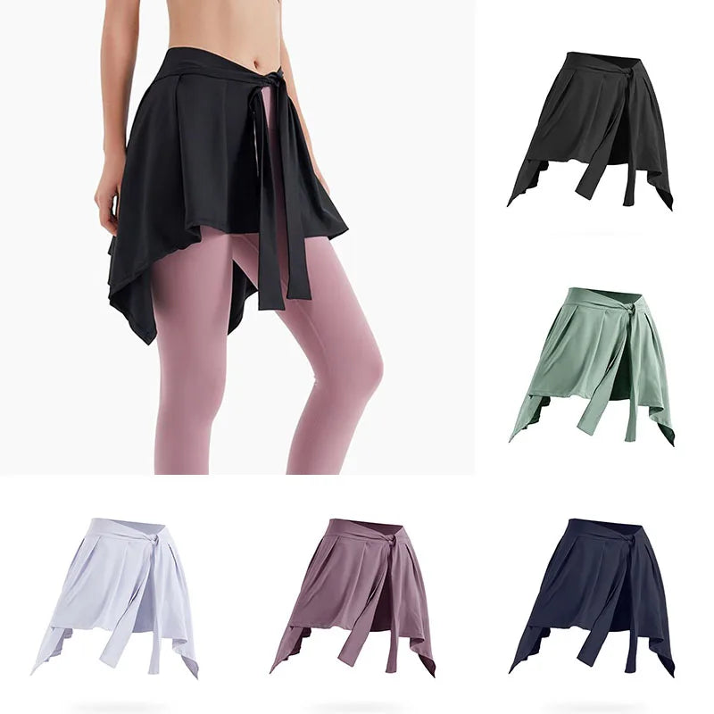 Women Tennis Self-Tie Sports Skirts Athletic Yoga Skirt Long Strap Hip Covering Fitness Wrap Cover Up Anti Glare Ballet Skirt