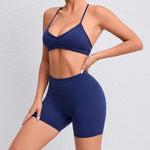 Women's 2-Piece Yoga Sets High Waist Seamless ShortsHip-Lifting & Backless Gym Leggings Quick Dry Workout Fitness Suits