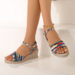 2025 Summer Leopard Print Wedges Sandals Women Plus Size Ankle Buckle Platform Sandles Woman Lightweight Chunky Heel Sandalias