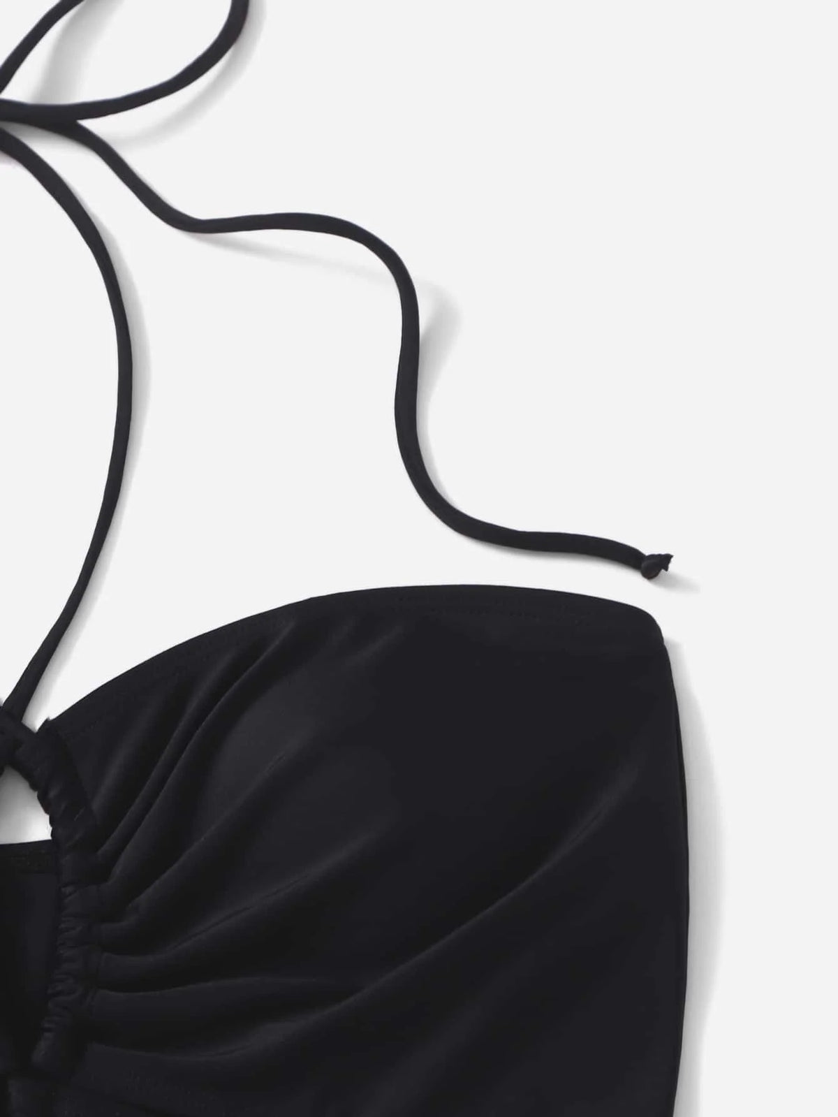 2026 Drawstring Swimsuit Solid Cut Out Knot Halter One Piece Swimwear Women Padded Bathing Suit Female Swimming Summer Beachwear