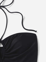2026 Drawstring Swimsuit Solid Cut Out Knot Halter One Piece Swimwear Women Padded Bathing Suit Female Swimming Summer Beachwear