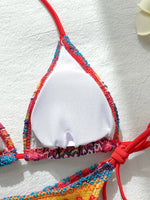 Sexy Red Striped Knitted Bikini Set 2026 Women Patchwork Push Up Bra Thong Swimsuit Beach Bathing Suit Cover Up 3 Piece Swimwear