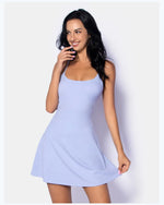 Summer Sleeveless Tennis Dress for Women Pink Hollow Out Backless Lace Up Gym Fitness Golf Badminton Pocket Skirt Suit Sportwear