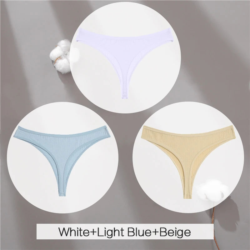3Pcs/Set Women Cotton G-String Panties Female Low Rise Thongs Ladies Sexy Bikini 7 Solid Color Girl Soft M-XL Intimates Lingerie